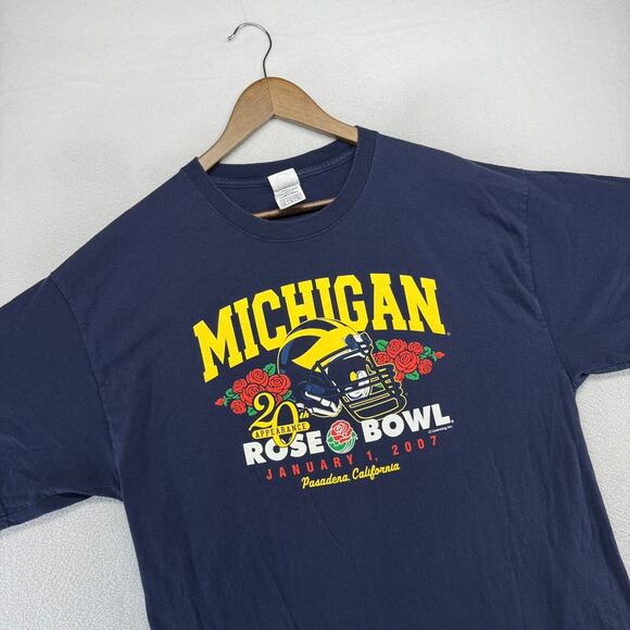 Vintage Michigan Rose Bowl Shirt Men's XL Blue Graphic 20th Appearance 2007 y2k - Picture 2 of 7